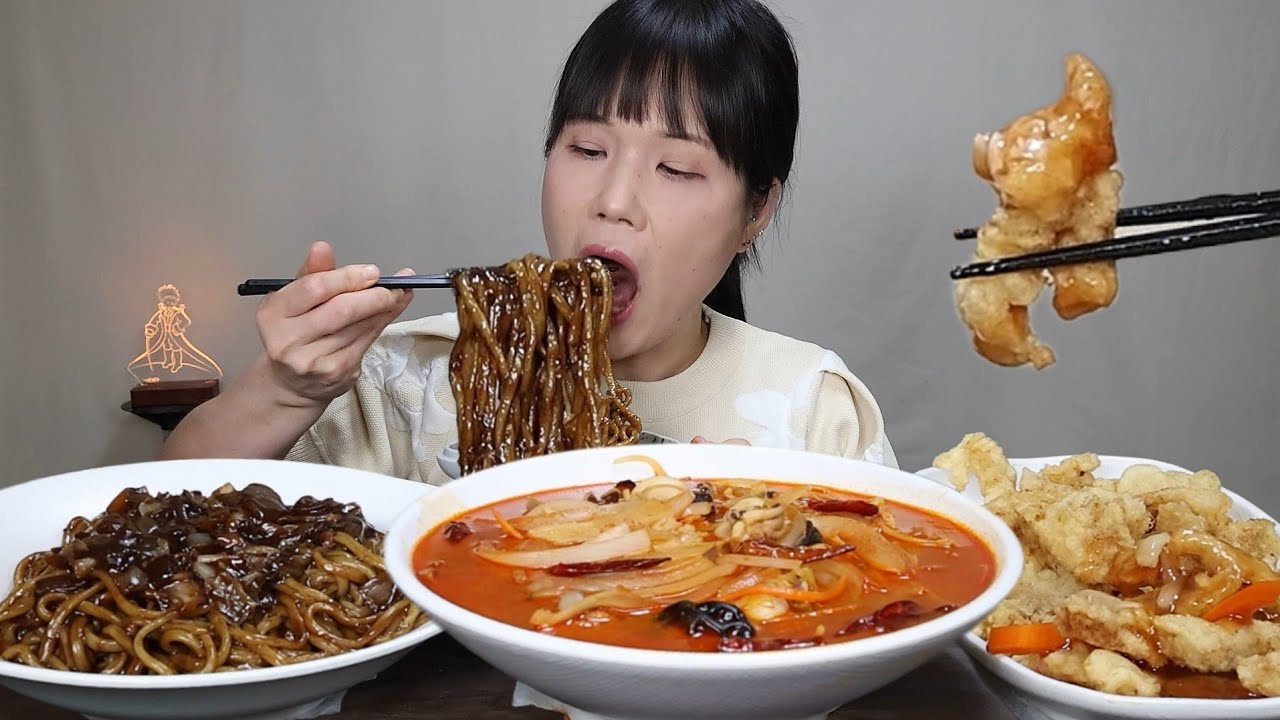 Чачжанмён, чампонг, сладкая свинина, острый суп, мук