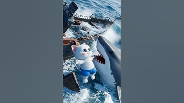 Cat kitten saves from shark🐱🦈🐋 shorts#cat#kitten#shark#ai