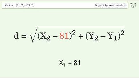 Find the distance between two points p1 (81,63) and p2 (-74,32): Step-by-Step Video Solution