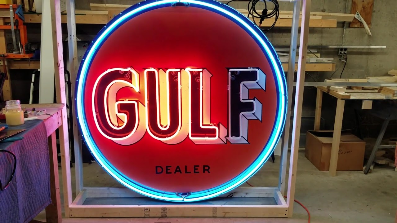 Gulf Round Animated Neon Sign - YouTube