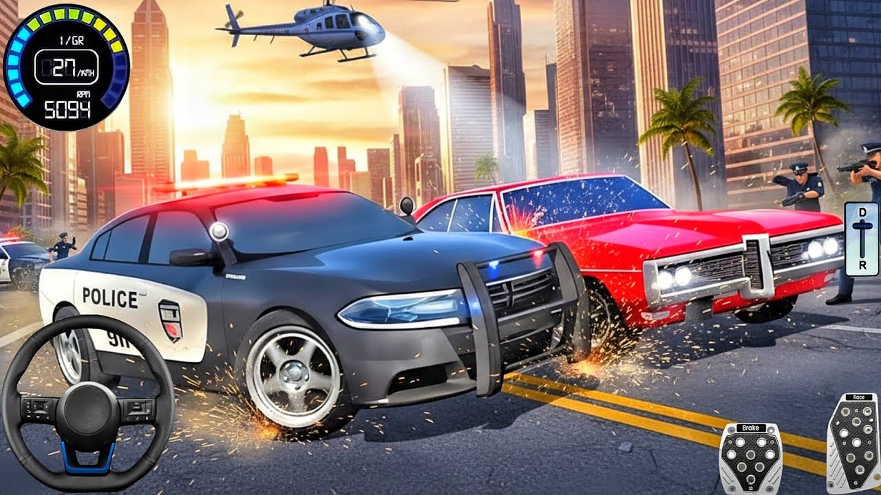Новый симулятор погони на полицейских машинах - реалистичное вождение многоэтажных автомобилей 20...