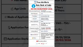SBI CBO Recruitment 2026 | Bank Jobs 2026 | Free Job Alerts #shorts