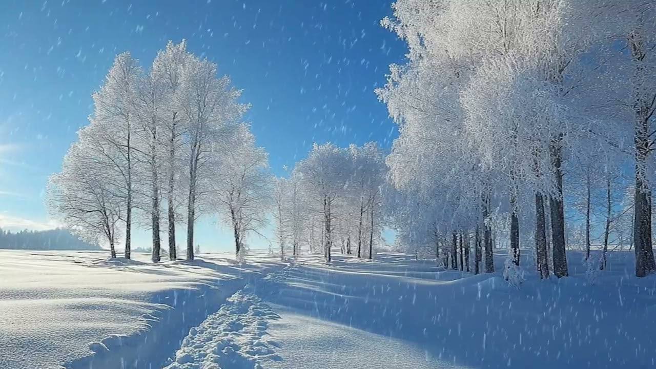 Snow Continues to Fall Across the Landscape as Winter Morning Arrives Quietly