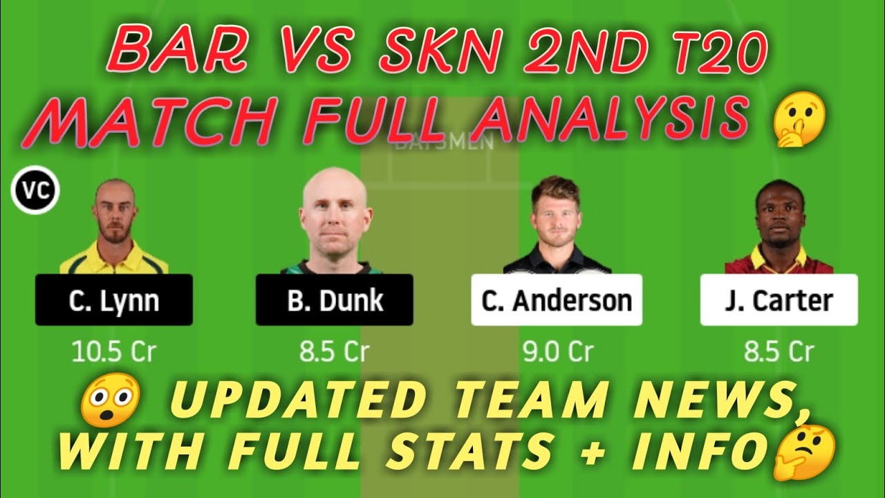 BAR vs SKN Dream11 Team Prediction | BAR vs SKN Dream11 | 2nd T-20 | Caribbean Premier League 2020