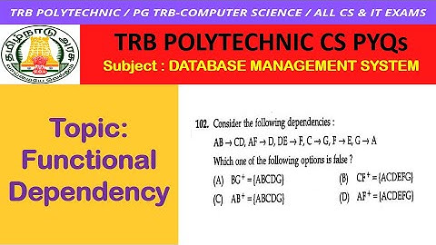 CandidateKey FunctionalDependency Tamil / PG TRB ComputerScience / TRB Polytechnic CSE / PG TRB CS