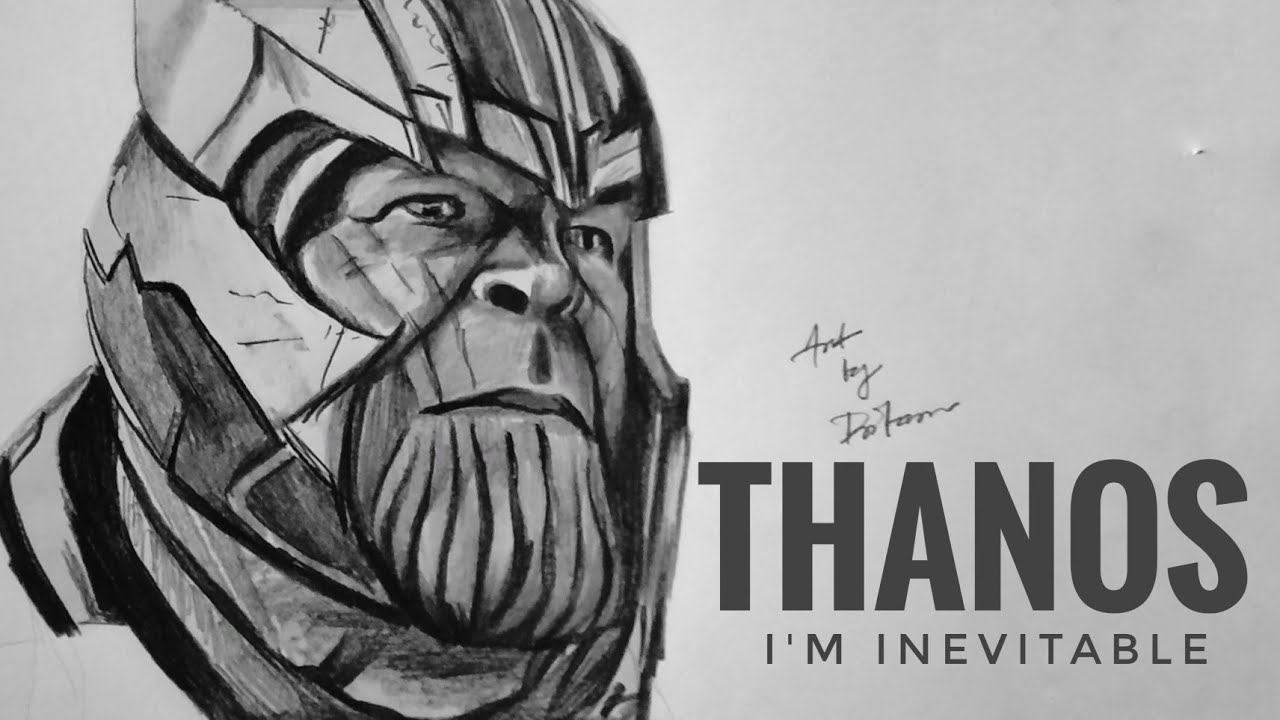 Laminated Black And White Pencil Sketch Of Thanos Size A4