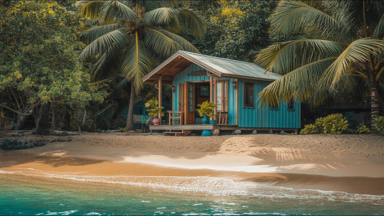 Peaceful Beach Cabin Getaway 🌴✨ Relaxing Ocean Waves & Tropical Vibes