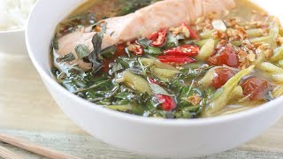 Vietnamese Sour Tamarind Soup with Salmon (Canh Chua Cá Hồi)