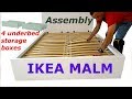 Ikea MALM Bed frame assembly with 4 storage boxes White/luröy