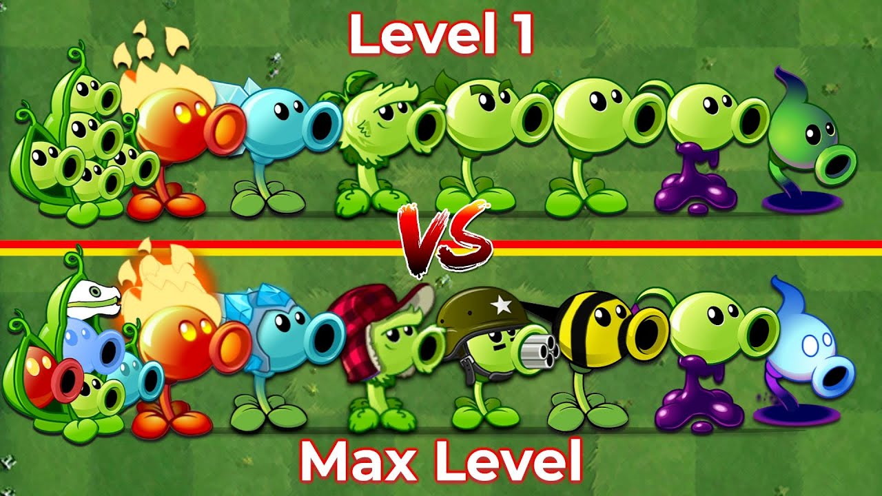 p vs z 2  Update 2022  PVZ 2 - Every Peashooters Level 1 vs Max Level!
