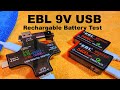 Ebl rechargeable 9v lithium batteries 5400mwh usb test review and unboxing  ebl 9vbattery