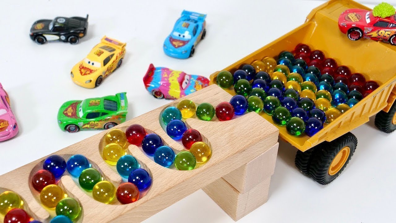 Marble Run Race ☆ HABA Slope & Retro Makita Truck, Excavator, Garbage