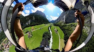 Running Through Woods Jumping Off Cliff Wingsuit Base Jump