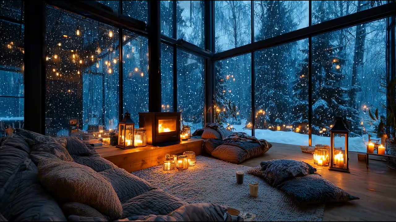 Cozy Night Jazz ❄️ Snowfall Window Ambience | Smooth Instrumental Jazz for Relaxing & Focus