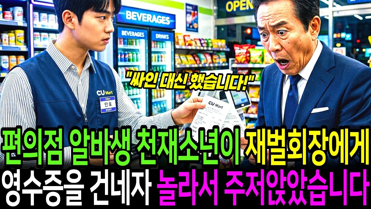 편의점 알바하던 천재 소년이 영수증에 대신 싸인을 했다.  이를 받은 회장님은 충격에 주저앉는데…