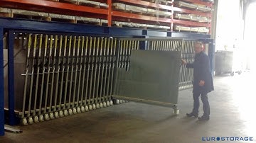 Vertical metal sheet storage rack with extendable drawers