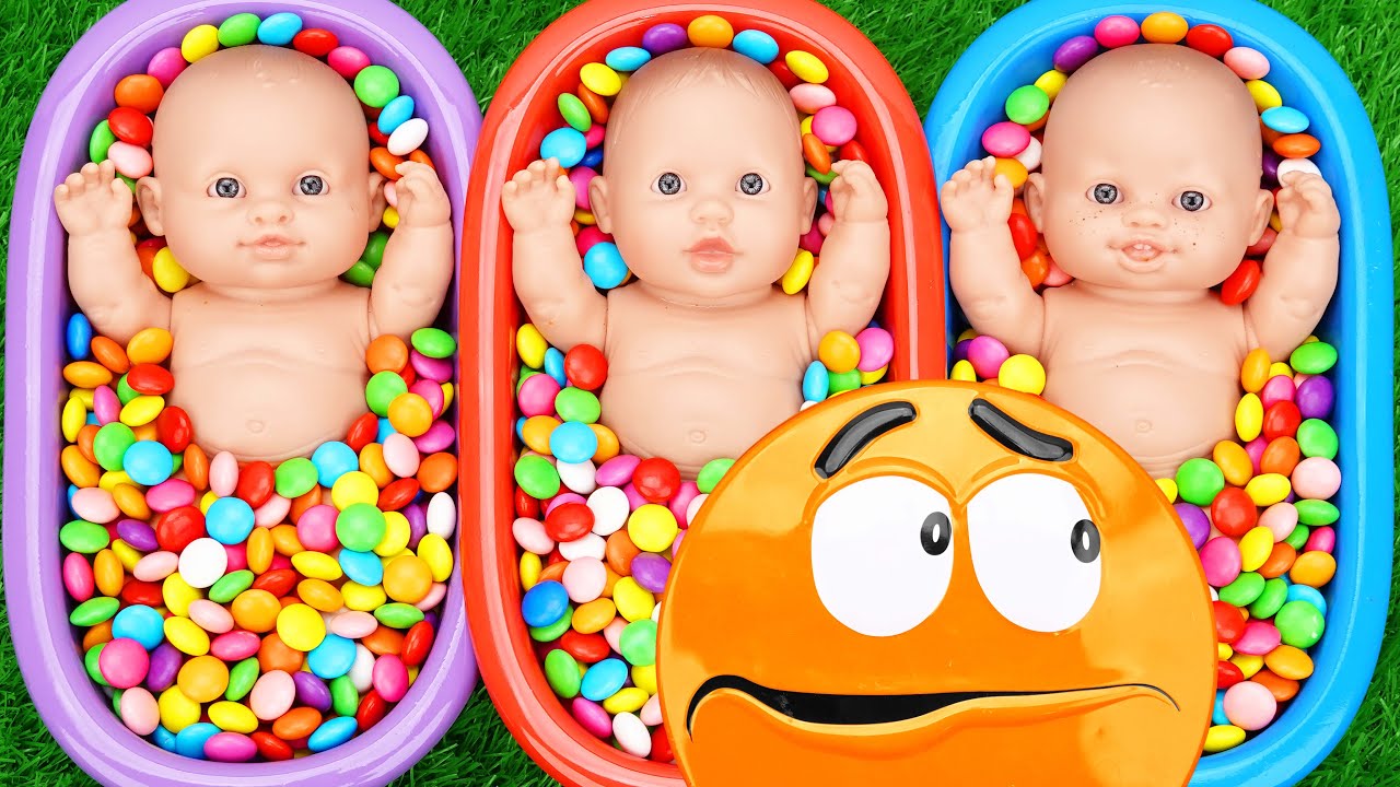 Full of 3 Rainbow BathTubs Candy with M&M's & Magic Slime Cutting Video