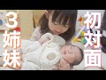 【初対面】1歳&3歳のお姉ちゃんが初めて赤ちゃんに会えた瞬間【新生児】