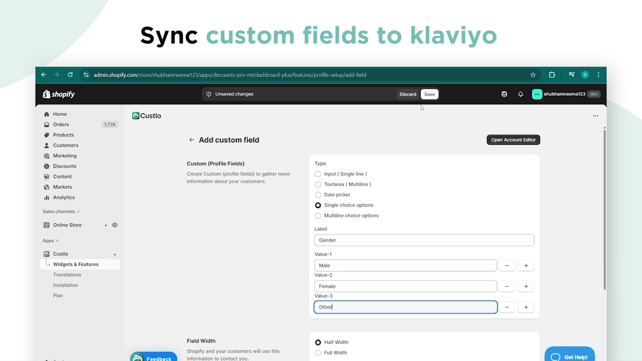 How to sync custom fields to create lists and segments in Klaviyo?