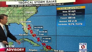 Forecast shows Tropical Storm Isaias to become a category 1 hurricane