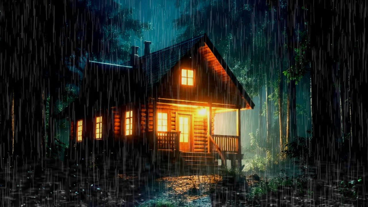 🌧️ Cozy Cabin Rain at Night with Thunder | Deep Sleep & Relaxing Rain ...
