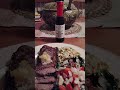 Beef Strip Steak, broccoli coleslaw, spinach w/mushroom, onion, garlic, red pepper, horseradish