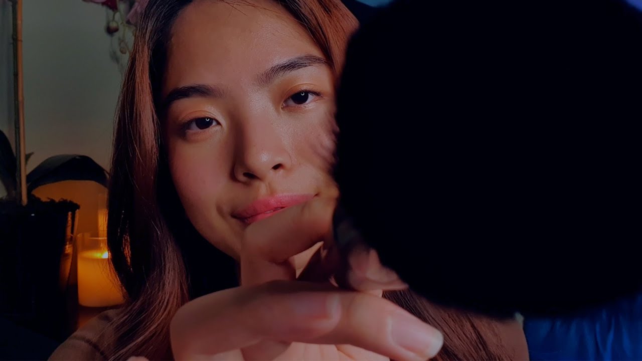 ASMR Brushing Your Entire Face SO Slowly ☁️💙 Fluffy Face Brushing For Sleep (Layered Sounds)