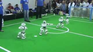 Four Nao robots dancing at ADW 2010