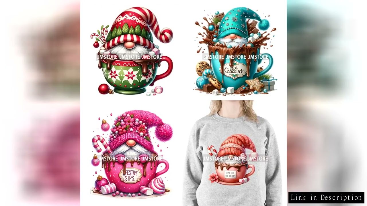 Funny Hot Cocoa Cup Festive Gnomes Wishes Candy Merry Christmas Iron On DTF Transfers Stickers Ready