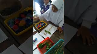 membuat bentuk bunga dari bahan alam dan bahan bekas( botol minuman)
