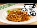 Creamy shrimp pasta in bisque sauce prawns
