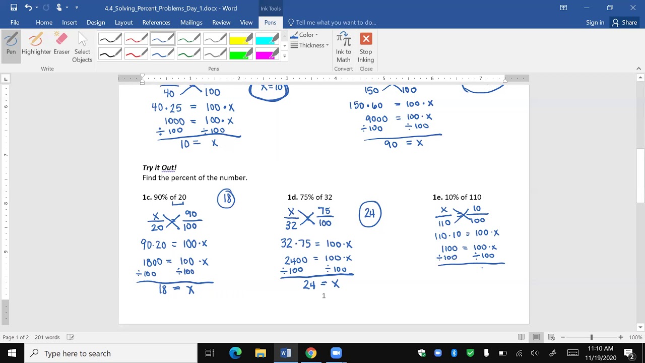 4.4 Percent of a Number Day 1 - YouTube
