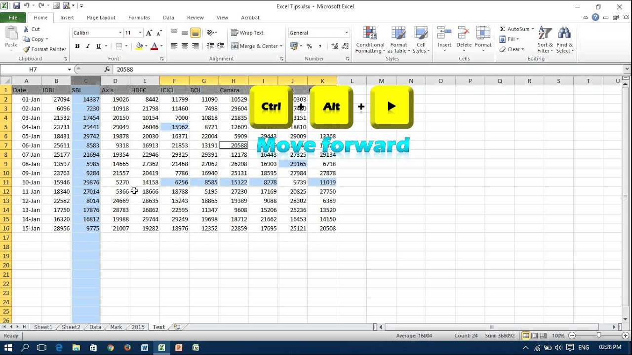 excel shift cells down hotkey