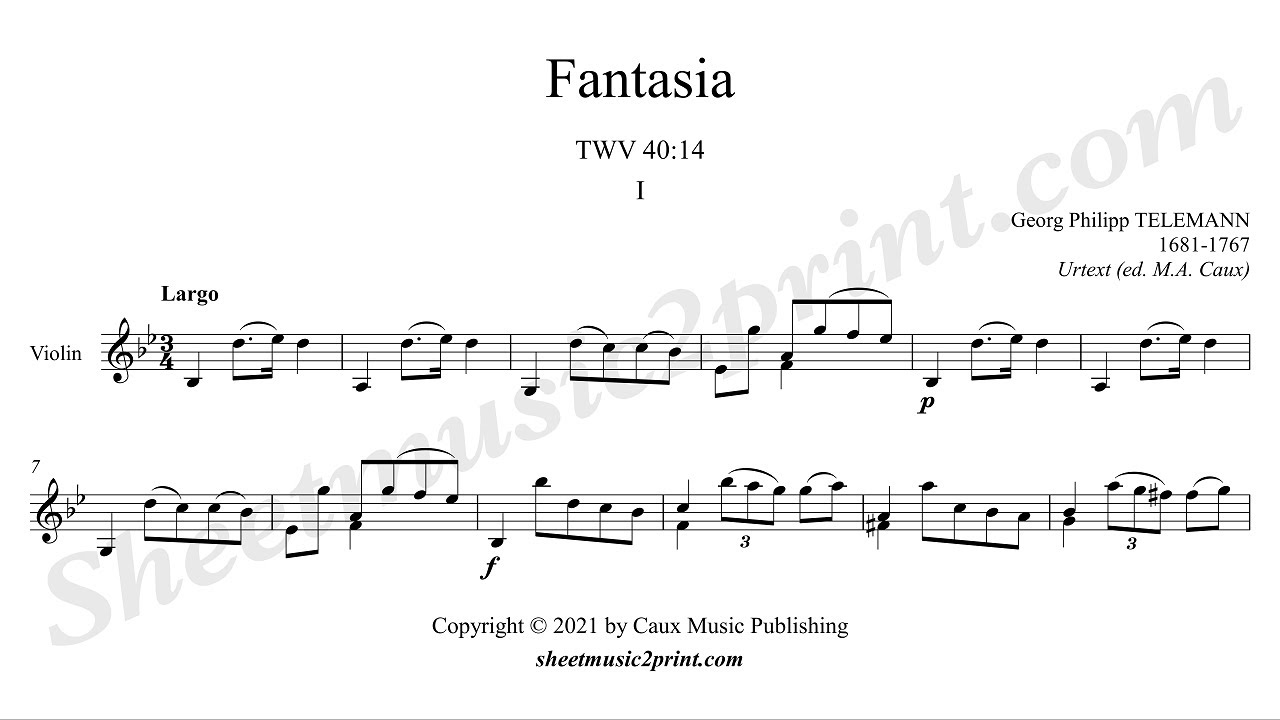 Telemann : Fantasia no. 1, TWV 40:14 (1/3 : Largo) -- Urtext Telemann : Fantasia no. 1, TWV 40:14 (1/3 : Largo) -- Urtext