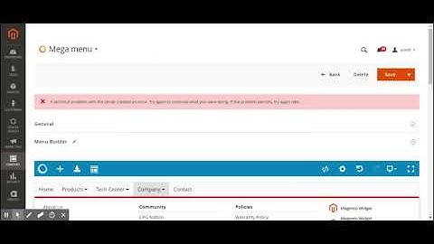 Mega menu / Menus / Content / Magento Admin