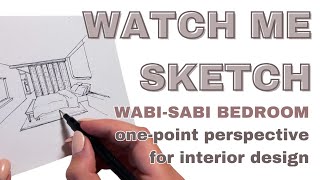 One-Point Perspective Sketch For Interior Design - Master Suite