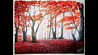 A Beautiful Red Forest Painting 2019|| Acrylic Painting Tutorial || Landscape Painting