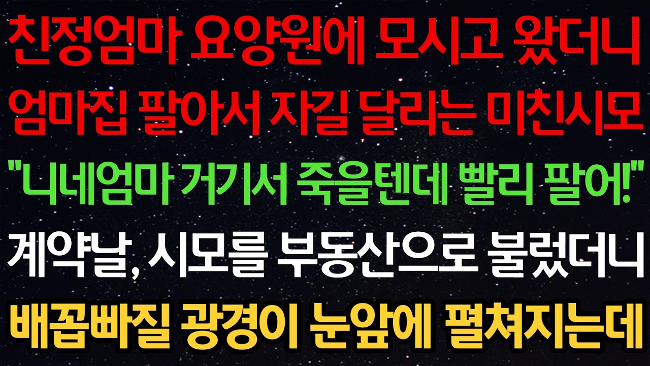 친정엄마 요양원에 모시고 왔더니 엄마집 팔아서 자길 달리는 미친시모 