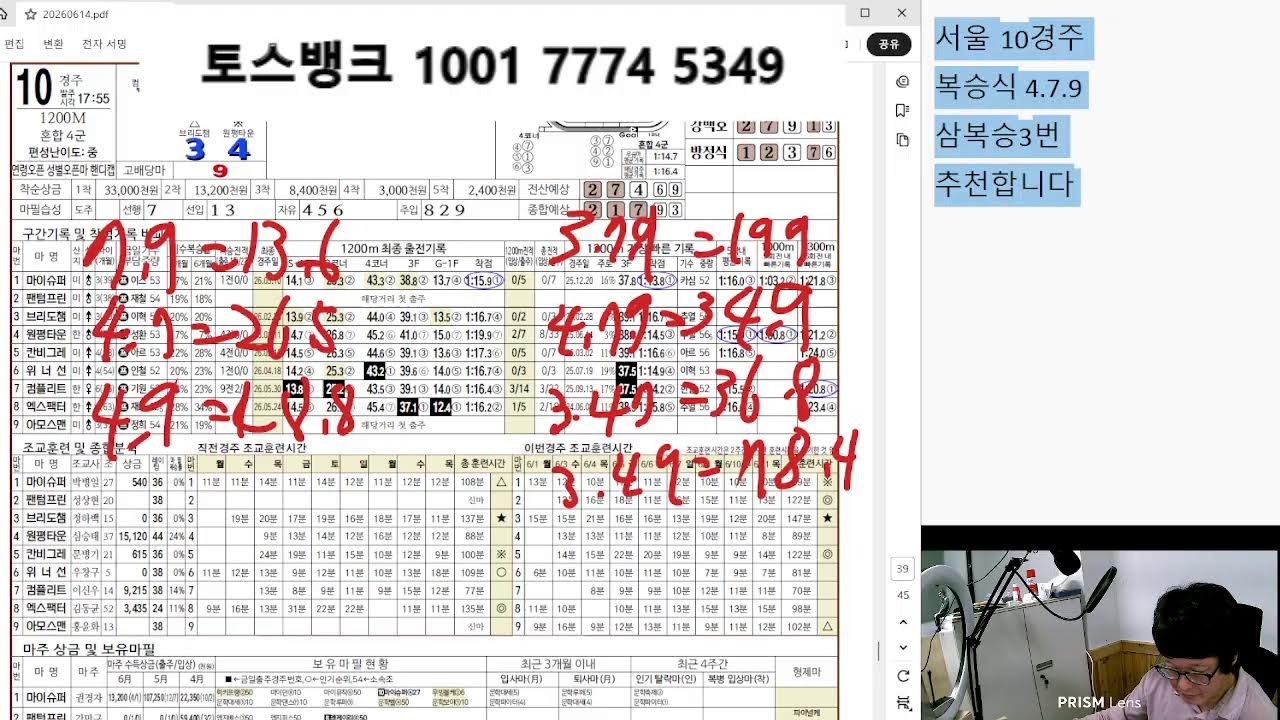 6월 14일 일요일 서울, 부산 경마예상 방송 고배당 적중을 향하여~