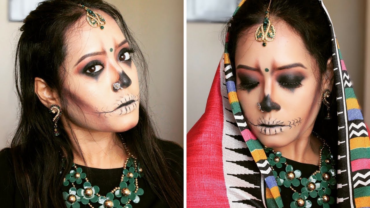 How ToEasy Skull Desi Indian Halloween Makeup Tutorial I Easy Face