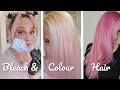 How to bleach dark roots and colour long hair PINK 💄 Glamorious HOME tutorial