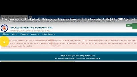 The bank account linked with this account is also linked with the following UAN |# error