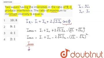 Two waves having the intensities in the ratio of 9 : 1 produce interference. The ratio of maximu...