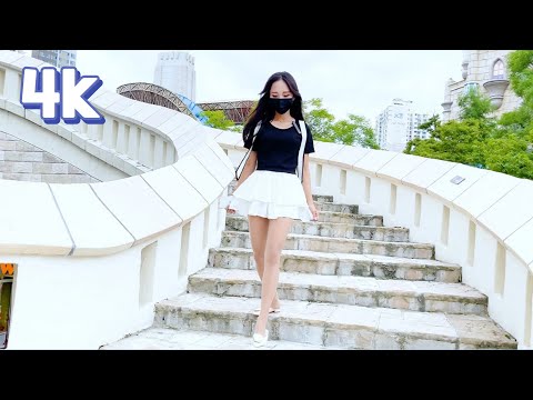 [4K] 화이트 캉캉 미니스커트 핏 | 화이트 티어드 레이어드 미니스커트 룩북 (모델 주원)