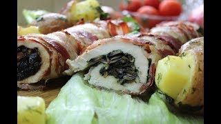 Рулеты куриные в беконе (чернослив, грибы, сыр,картошечка) Рулеты куриные в беконе (чернослив, грибы, сыр,картошечка)