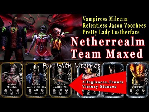 MKX Mobile Netherrealm Team Maxed (Vampiress Mileena, Relentless Jason, Pretty Lady Leatherface)
