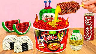 INSANE Magnetic Ball Fast Food Combo | Spicy Samyang Ramen, Hotdog &amp; Coke | Magnet Mini Cooking
