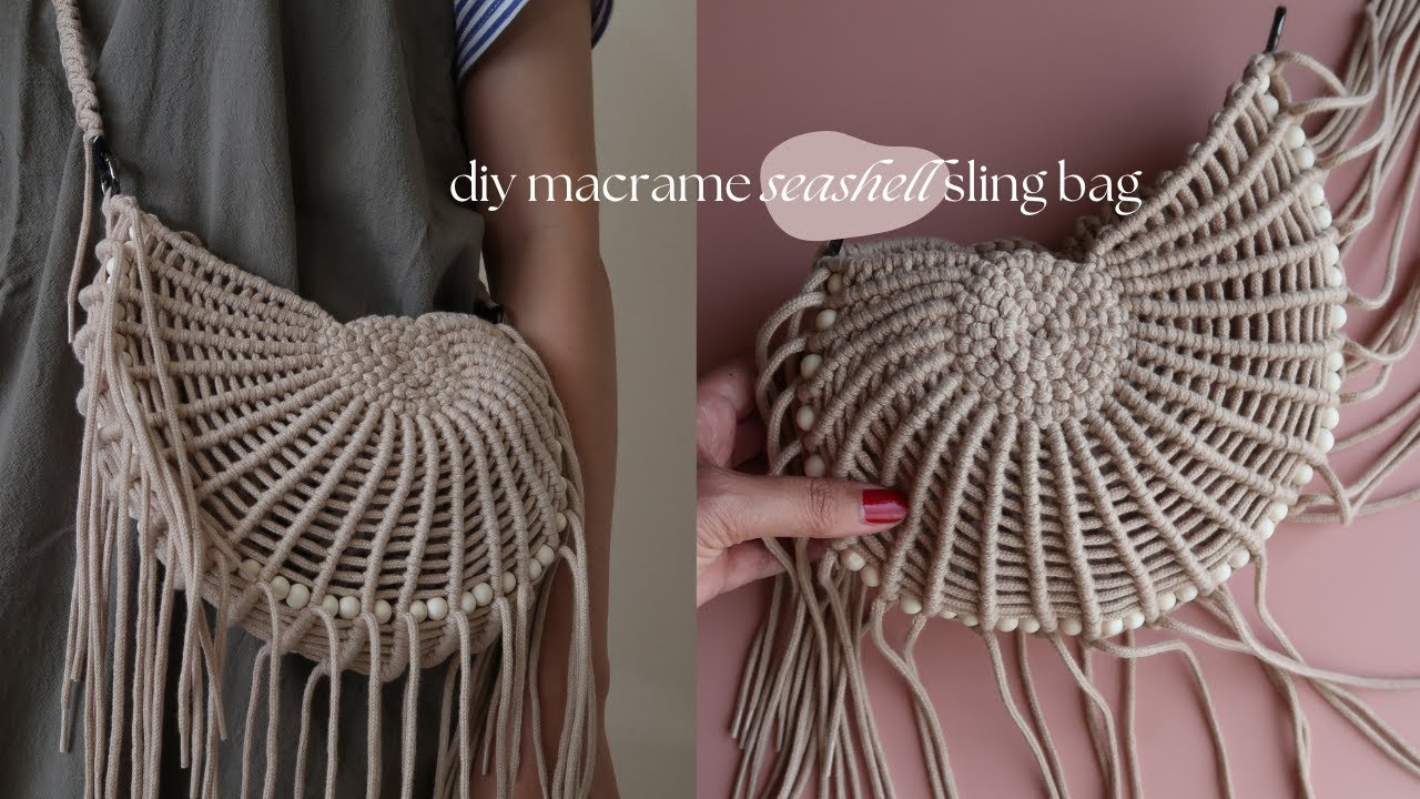 Macrame Seashell Tutorial DIY Macrame Seashell Sling Bag with Beads | Bolsa de Macrame | Step by ...