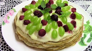 Блинчатый торт с заварным кремом. Как приготовить тонкие блины на кефире.