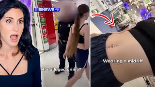 female security HARASSES girl over stomach showing
